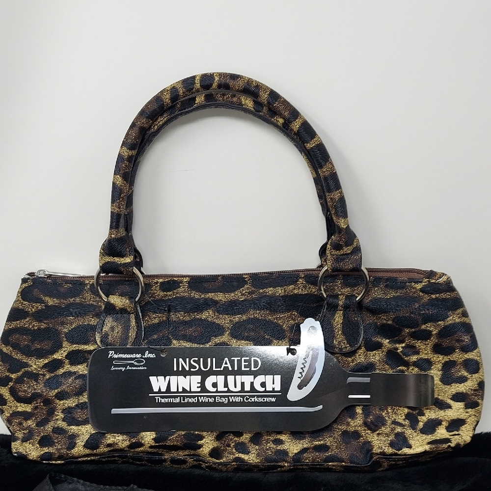 NWT Primeware Leopard Print Insulated Wine Clutch W/wine Opener